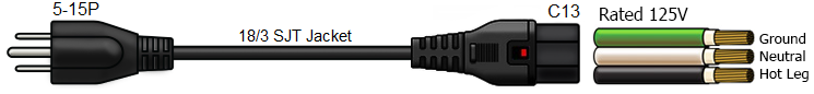 5-15p to c13 3 foot 10 amp power cable